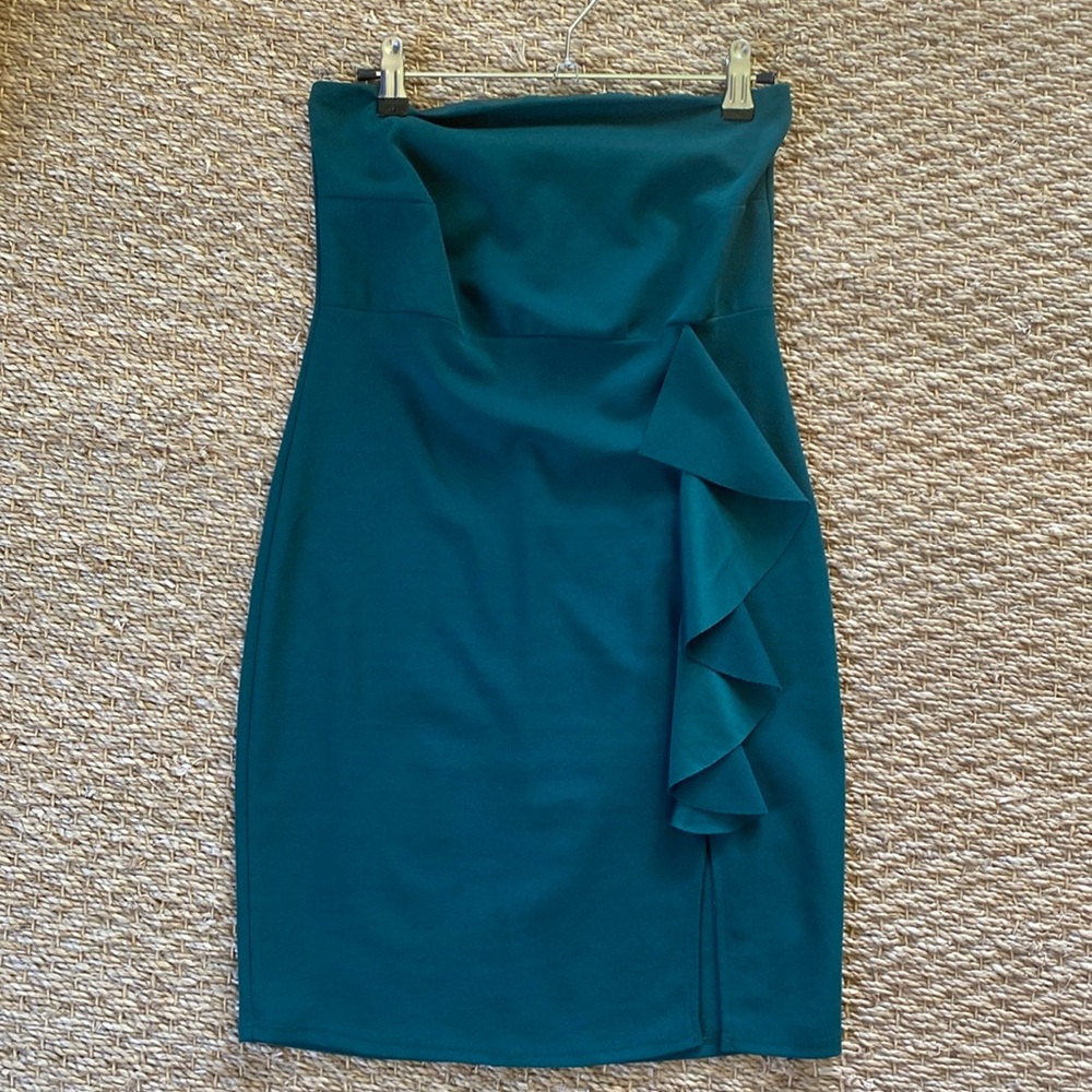 Green Strapless Ruffle Dress